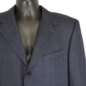 Ermenegildo Zegna Euromoda Italy Merino Wool Blue Plaid Blazer Mens 44R‎ *READ
